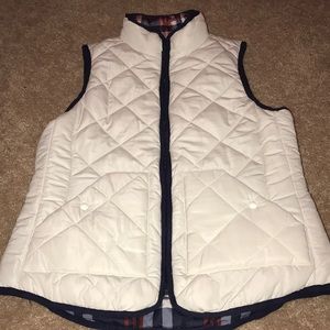 Reversible cream/plaid vest